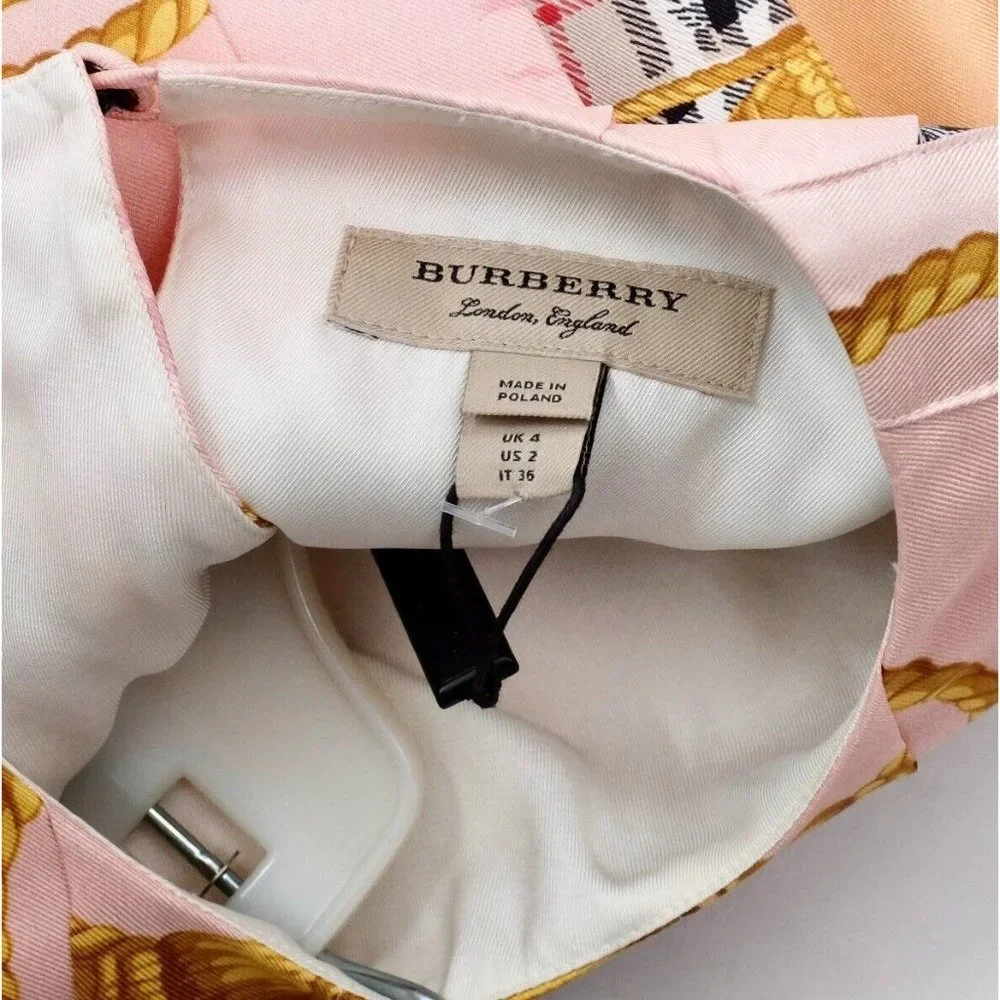 New Burberry Isidora Archive Scarf Print dress US 2 pleated silk